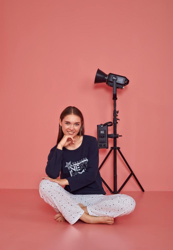 Pijama dama,maneca lunga si pantalon lung, culoare bleumarin,Engros